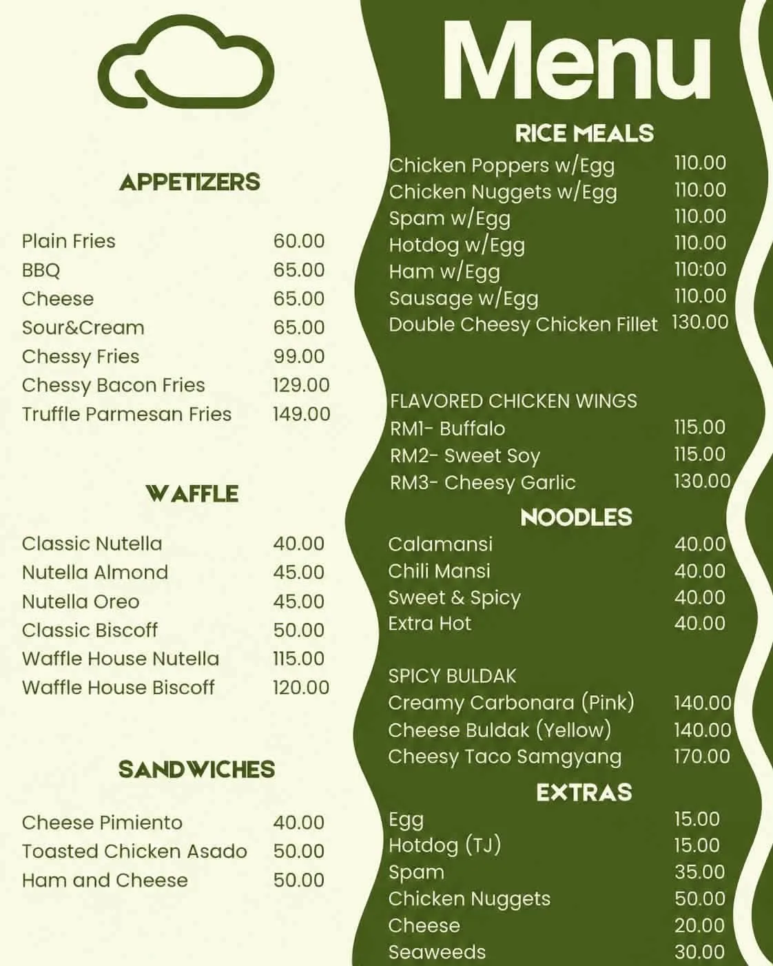 Food menu, open full screen